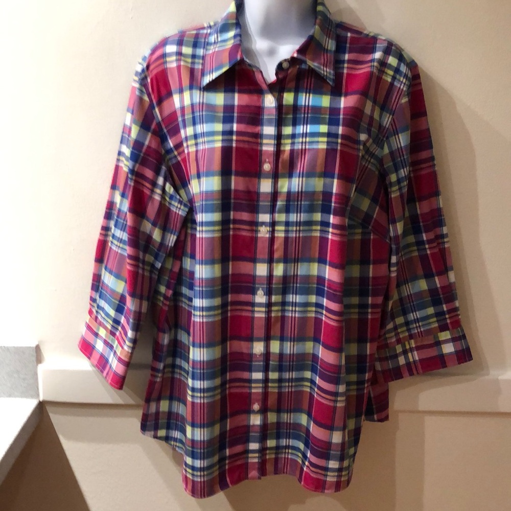 Chaps 3/4 length sleeve  plaid shirt.